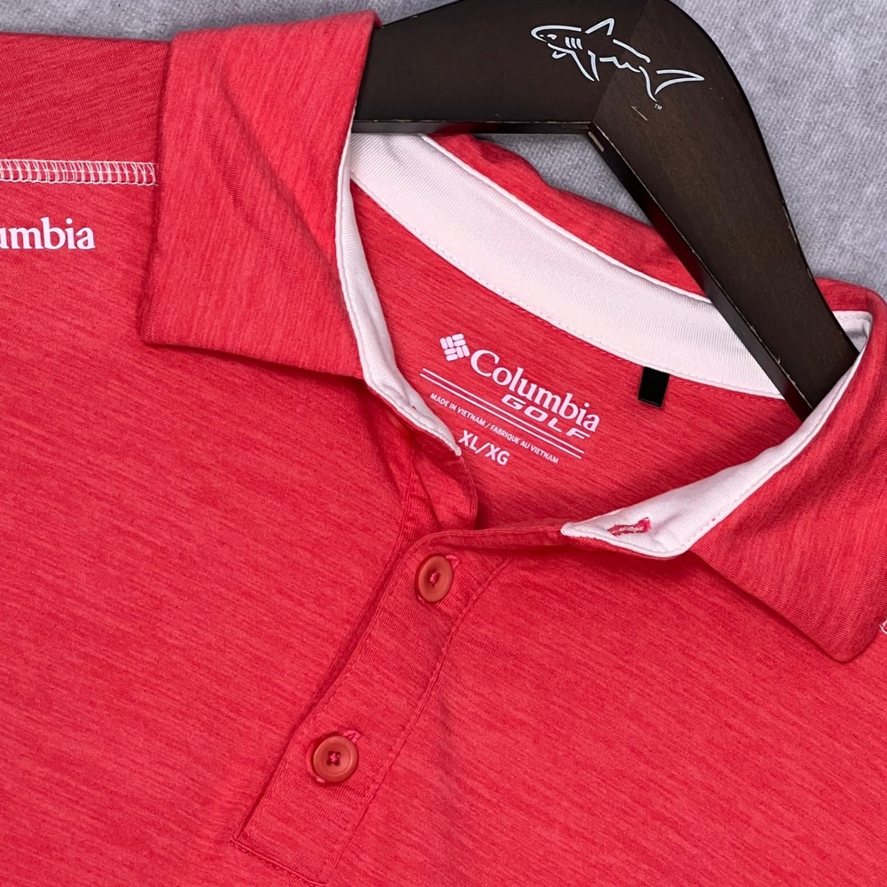 Columbia‎ Golf Polo Shirt Mens XL Red Excellent Short Sleeve Heathered Polyester